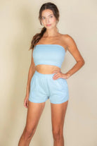Simple Solid Color Tube Top And Shorts Two Piece Set - BaeDrip