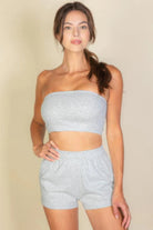 Simple Solid Color Tube Top And Shorts Two Piece Set - BaeDrip