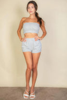 Simple Solid Color Tube Top And Shorts Two Piece Set - BaeDrip