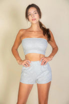 Simple Solid Color Tube Top And Shorts Two Piece Set - BaeDrip