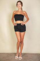 Simple Solid Color Tube Top And Shorts Two Piece Set - BaeDrip