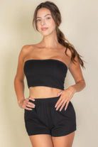 Simple Solid Color Tube Top And Shorts Two Piece Set - BaeDrip