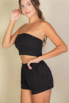 Simple Solid Color Tube Top And Shorts Two Piece Set - BaeDrip