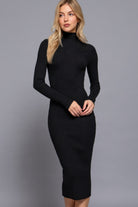 Long Sleeve High Neck Sweater Long Dress - BaeDrip