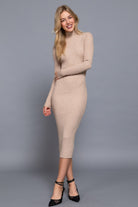 Long Sleeve High Neck Sweater Long Dress - BaeDrip