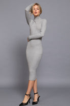 Long Sleeve High Neck Sweater Long Dress - BaeDrip
