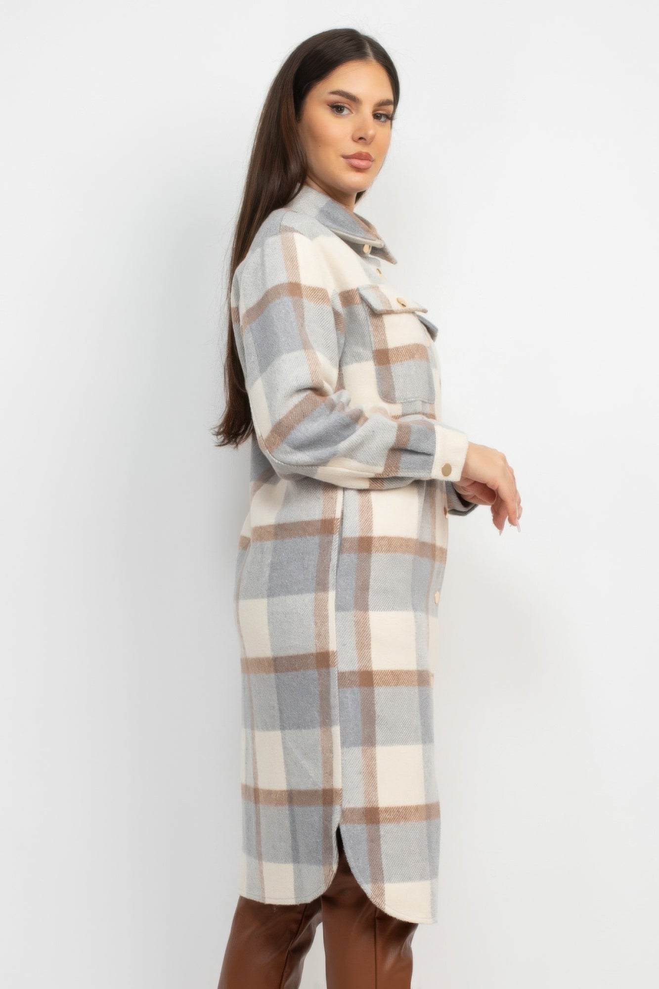 Plaid Buttoned Shacket Coat - BaeDrip