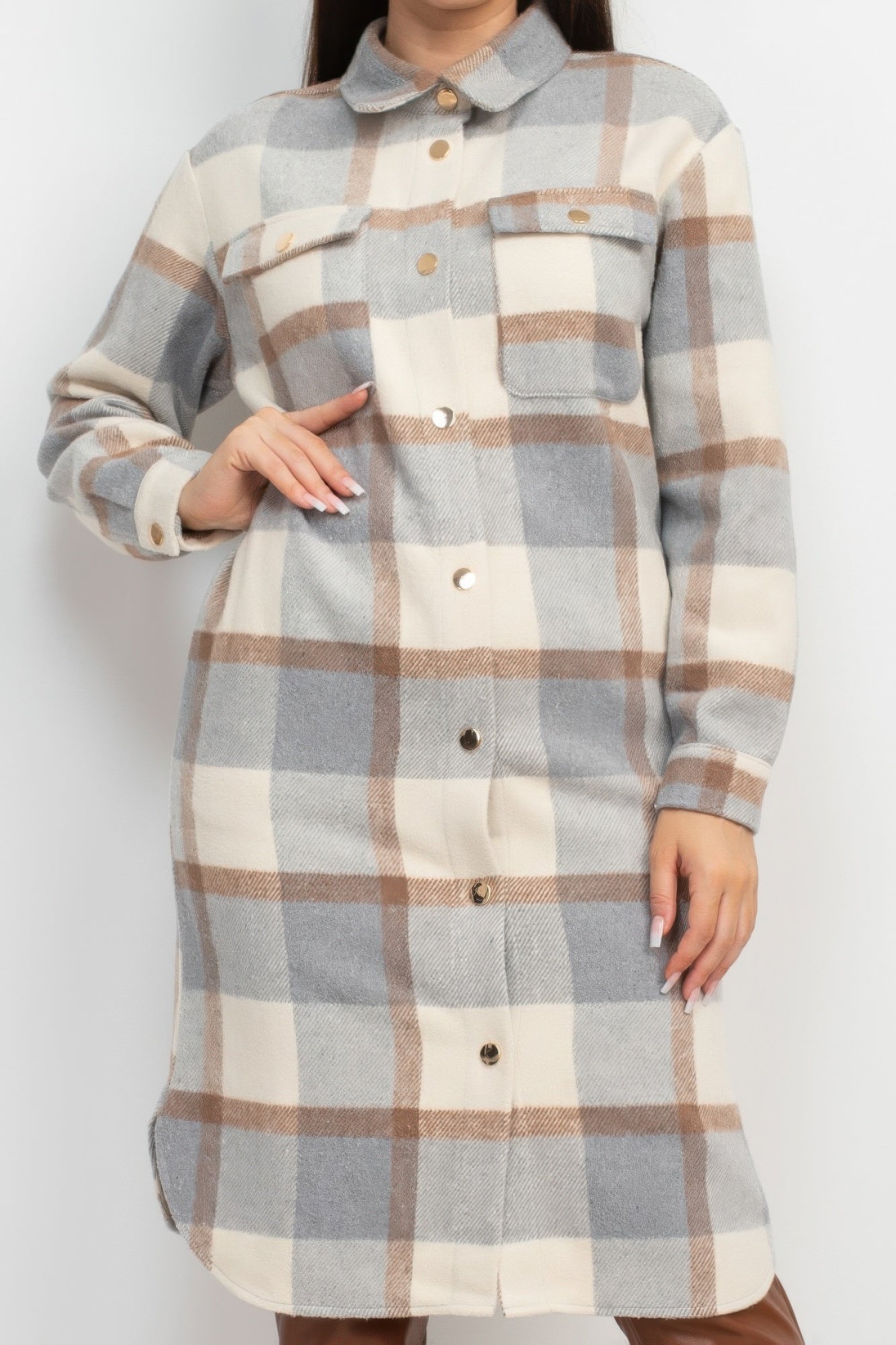 Plaid Buttoned Shacket Coat - BaeDrip