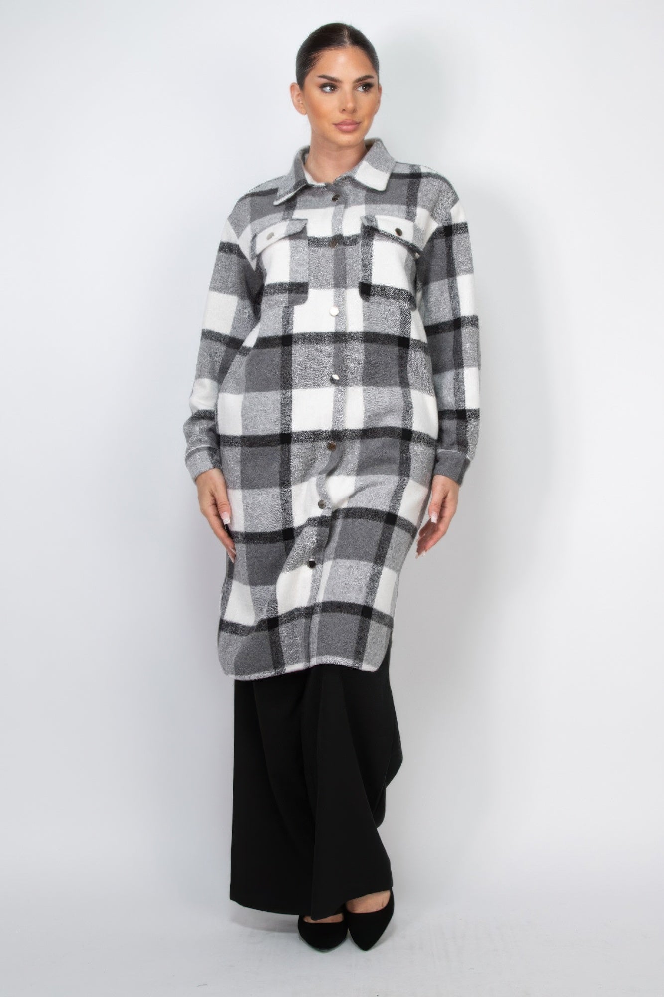 Plaid Buttoned Shacket Coat - BaeDrip