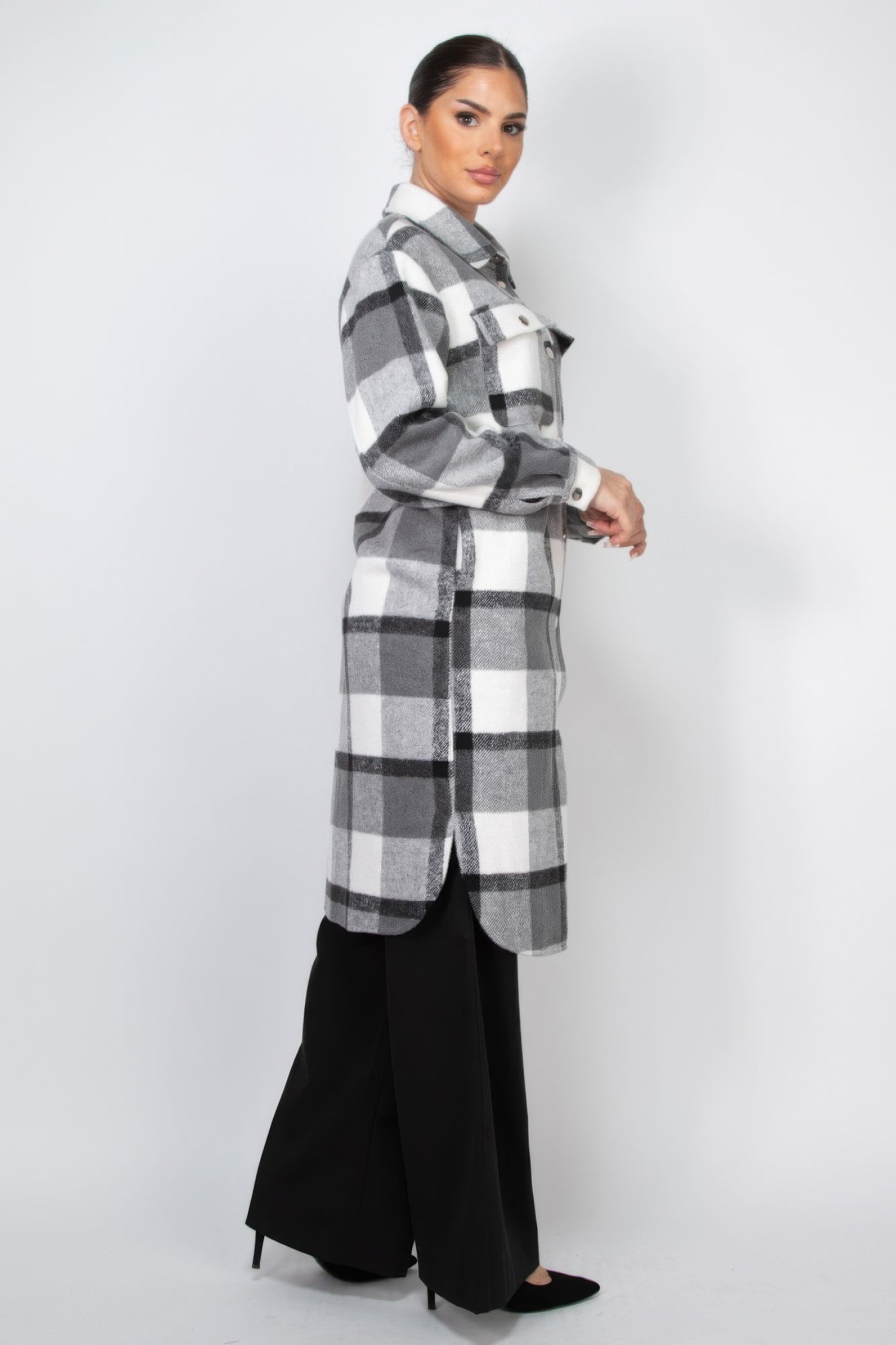 Plaid Buttoned Shacket Coat - BaeDrip