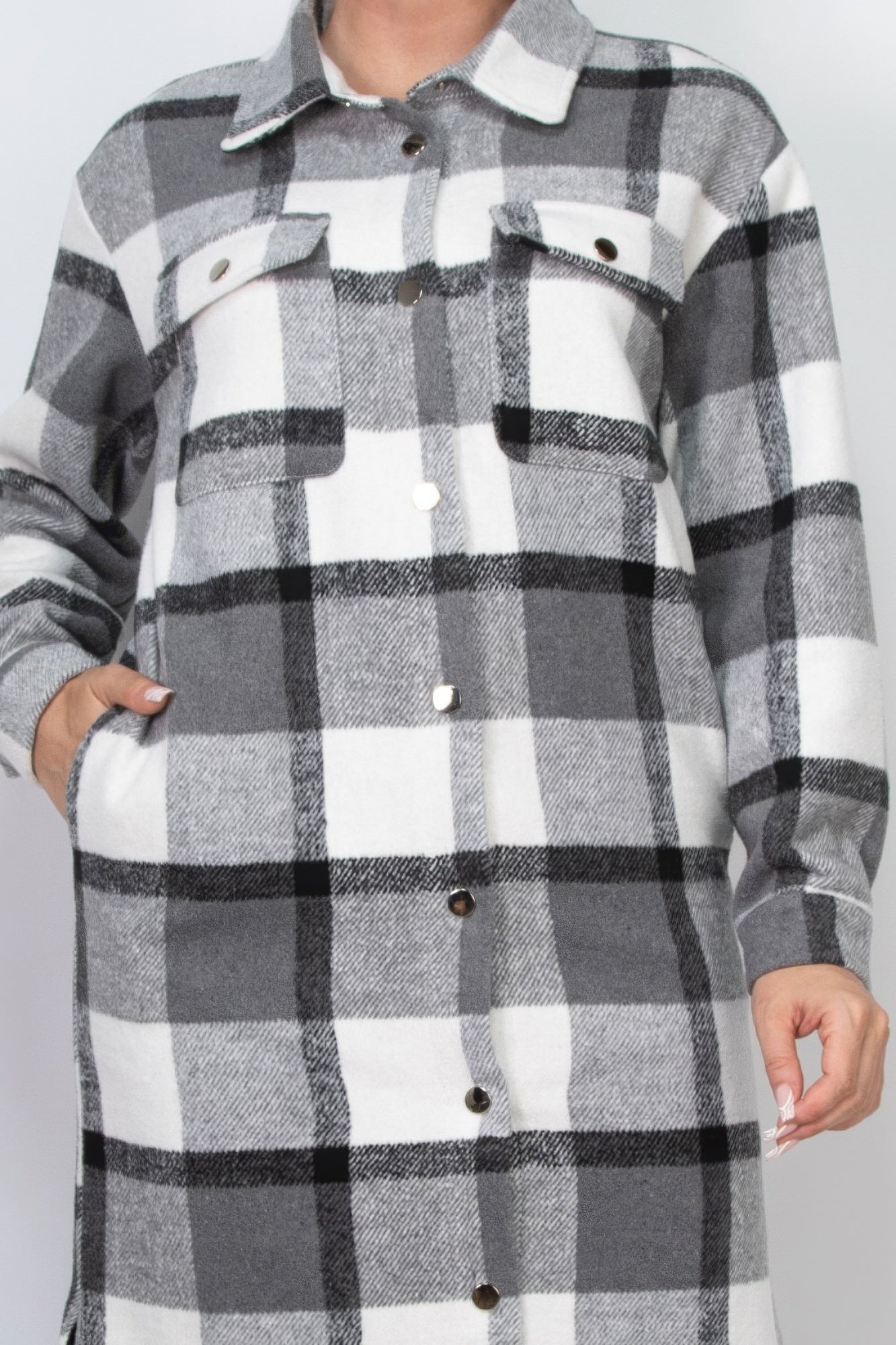 Plaid Buttoned Shacket Coat - BaeDrip