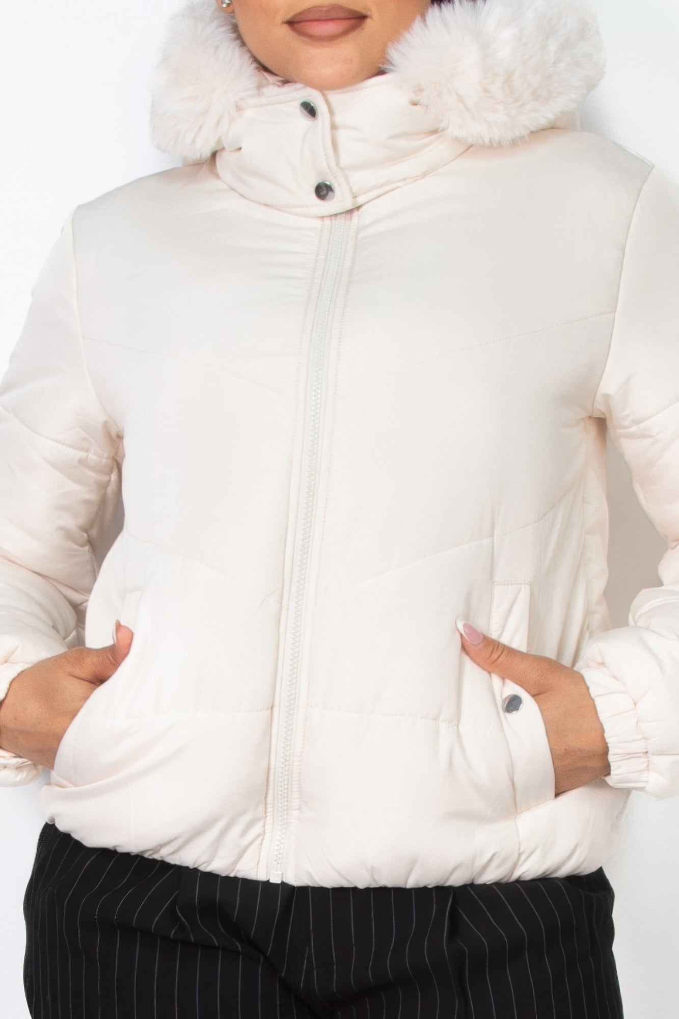 Insulated Zip-up Faux Fur Hooded Jacket - BaeDrip
