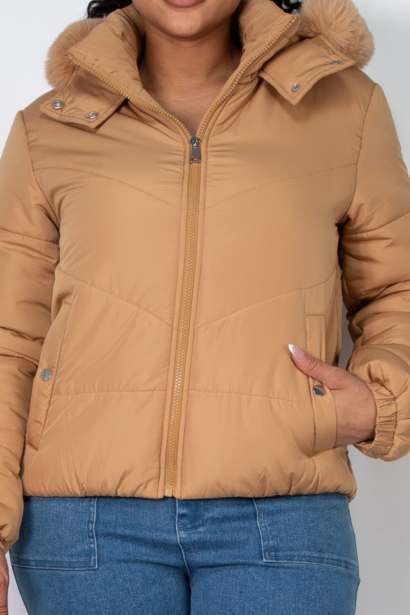 Insulated Zip-up Faux Fur Hooded Jacket - BaeDrip