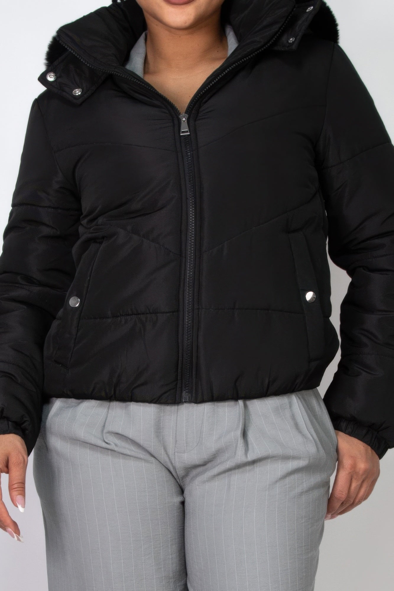 Insulated Zip-up Faux Fur Hooded Jacket - BaeDrip