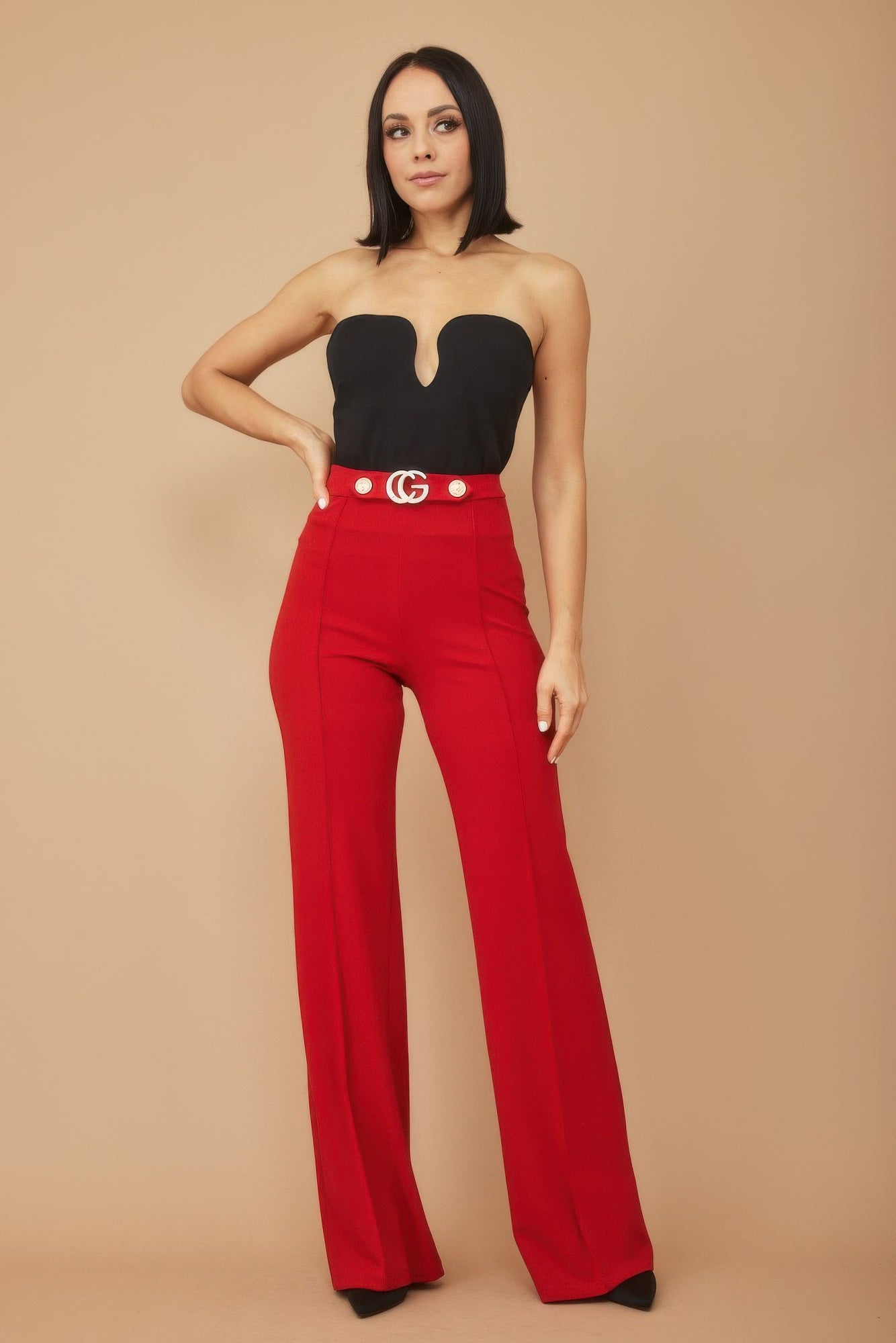 Cg Buckle And Button Detail Pants - BaeDrip