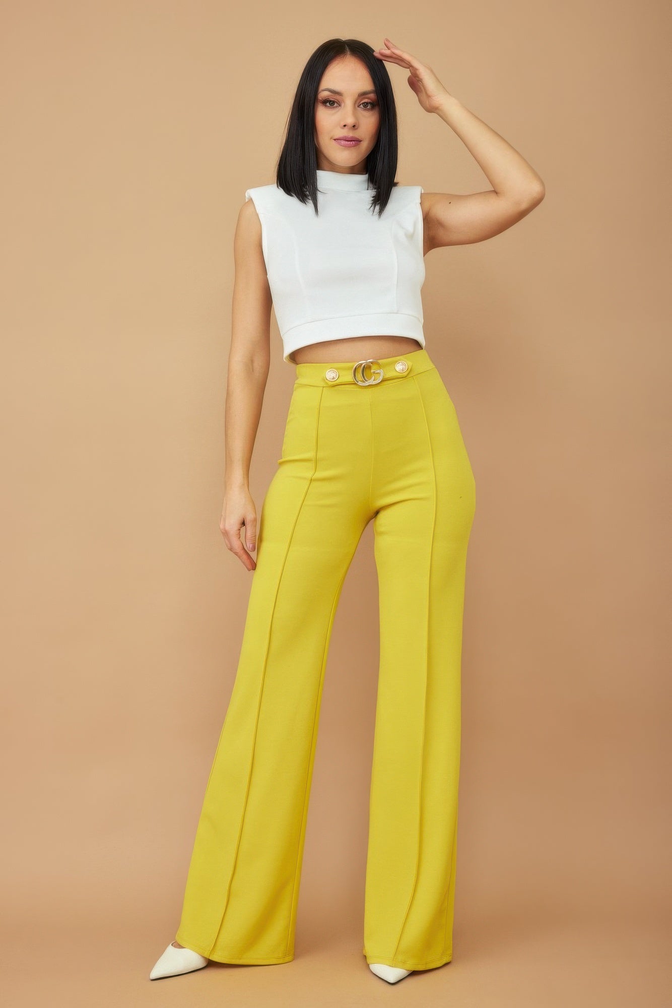 Cg Buckle And Button Detail Pants - BaeDrip