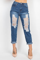 Rhinestones Ripped-front Denim Jeans - BaeDrip