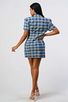 Wide Collared Double Breasted Plaid Blazer Mini Dress - BaeDrip