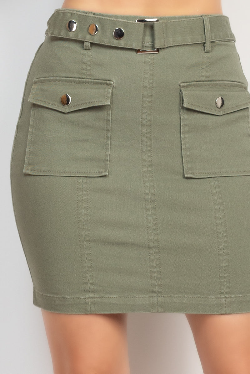 Belted Pocket Solid Mini Skirt - BaeDrip