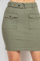 Belted Pocket Solid Mini Skirt - BaeDrip